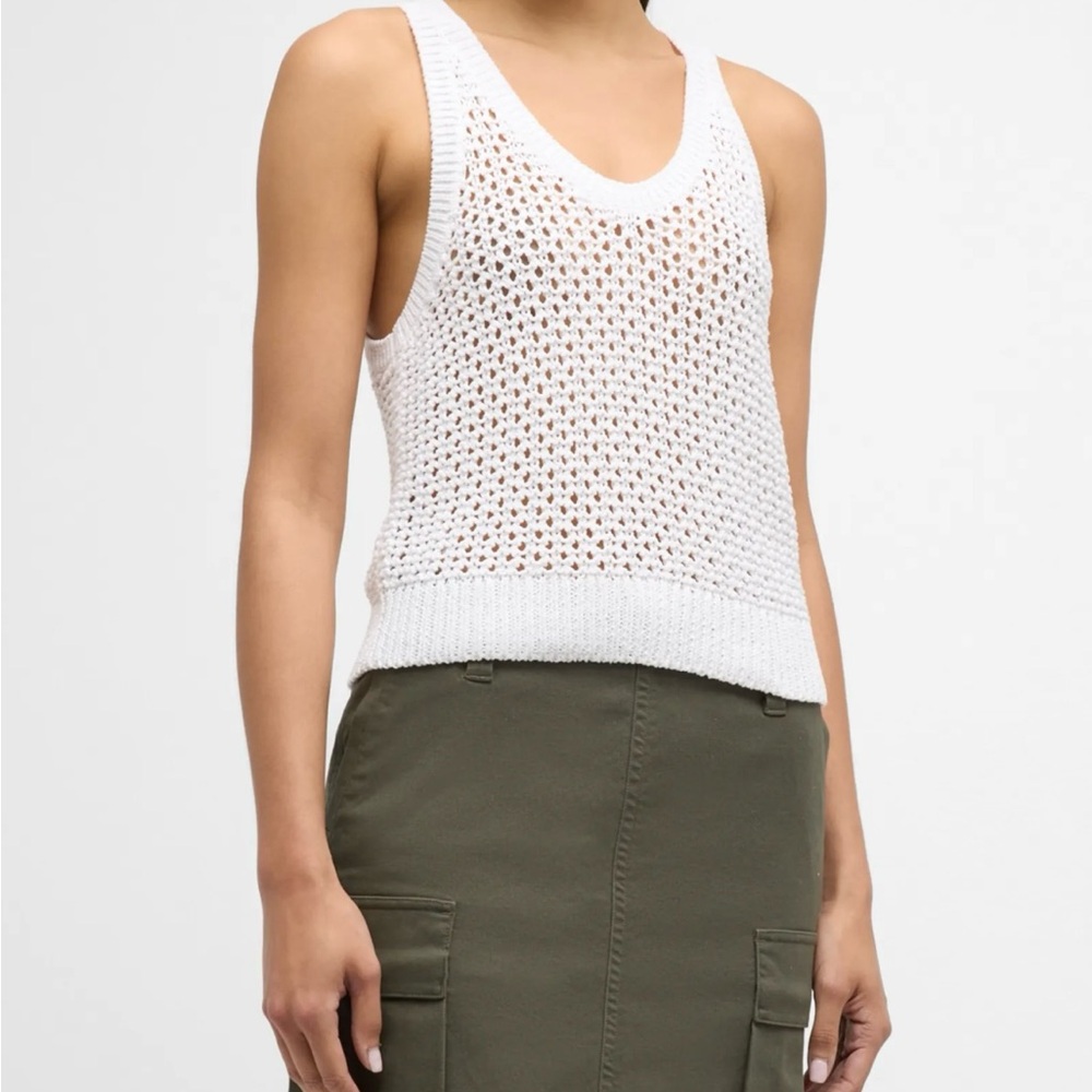 Vince V Neck Mesh Stitch Open Weave Tank Top